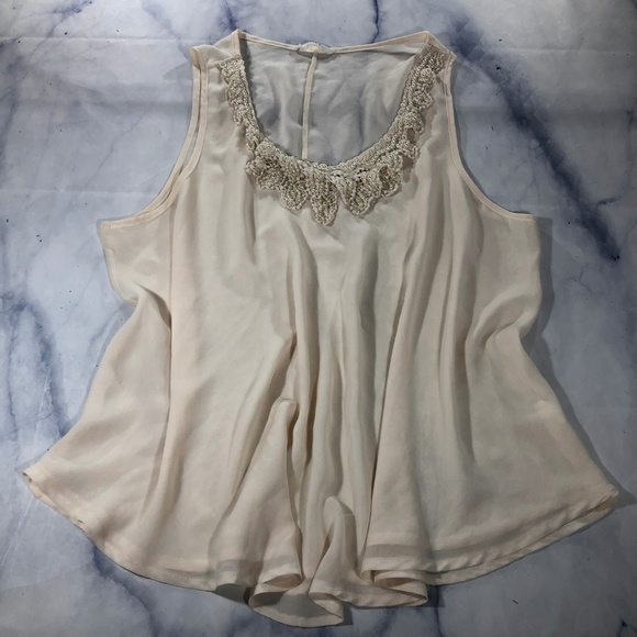 Lush Nordstrom Cream Pearl Crochet Tank Top Blouse - Picture 3 of 8